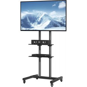MEVRONISSHOP-Support TV sur Pied Universel pour T&eacute;l&eacute;visions de 32 &agrave; 70 pouces Chariot TV Hauteur R&eacute;glable &agrave; 5 Niveaux 151-170 cm Meuble TV Mobile Charge 60 kg Double Plateau Max VESA 400x600 mm Maiso - Neuf