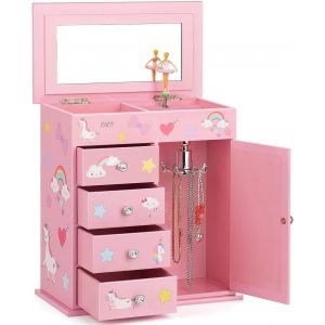 Boîte À Bijoux Pour Fille Avec 5 Couches, Porte Battante, Ballerine Rotative, Licorne Et Château, Cadeau D'Anniversaire Pour Fille - Neuf