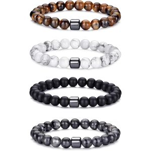 Kalanka-Bracelet Oeil De Tigre Homme 8mm Bracelet Pierre Naturelle Homme Ensemble De Bracelets Réglables Et Extensibles En Pierre De Lave Pour Hommes Bracelets De Perles Cadeaux Pour Père Petit Ami - Neuf