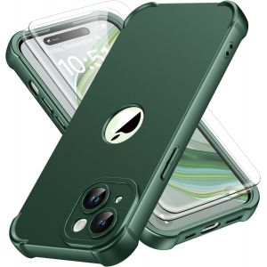 Kal-Coque Pour Iphone 15 + 2 Pièces Verre Trempé Protection Écran, Antichoc Souple Silicone Tpu Arrière Rigide Pc Avant Housse De Protection Pour Iphone 15 Case 6,1"" Vert - Neuf