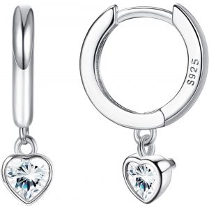 Kal-Argent Sterling 925 Post Huggie Avec Boucle D'oreille Pendante Huggie Petites Boucles D'oreilles Créoles Avec Breloque Personnalisée Zircone Cubique/Lune/Étoile/C?ur/Foudre/Cristal Pendantes - Neuf