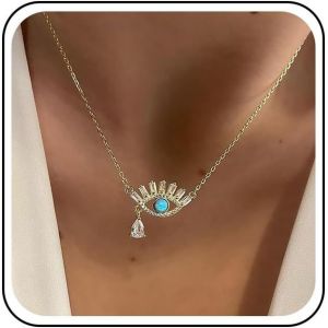 Kal-Collier Mauvais Oeil En Cz Collier Pendentif Mauvais Oeil En Or Collier Pendentif Strass Étincelant Collier Pendentif Oeil Turquoise Collier Ras Du Cou Collier Cristal Bijoux Pour Femmes Fille - Neuf