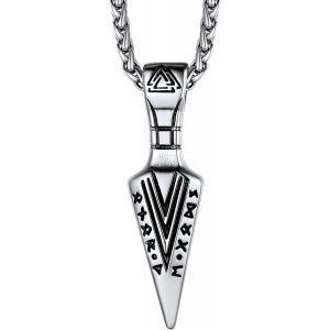 Trahoo-Collier Viking Vegvisir Homme Garçon Bijoux Pendentif Bouclier/Flèche Nordique Runique Rune Acier Inoxydable/Or/Noir Avec Chaine 55+5cm - Neuf