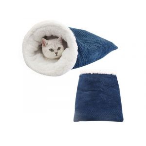 Niche D'hiver Pour Chat - Sac De Couchage Douillet Pour Chat, Semi-Ouvert, Peluche R&eacute;sistante, Bleu Fonc&eacute;, 50 X 47 Cm - Neuf