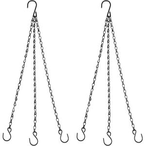 Mevronisshop-Lot De 2 Cha&icirc;nes De Suspension Noires En Forme De S De 40,6 Cm Avec Crochets Pour Pots De Fleurs, Jardini&egrave;res, Mangeoires &Agrave; Oiseaux, Lanternes, Panneau D'affichage, Jardin, Balcon, Cour, - Neuf