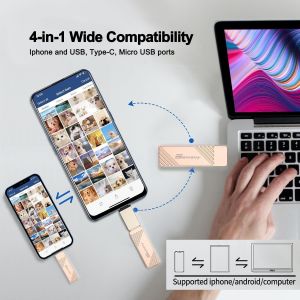 Sjzg-Clef Usb Iphone 128 Go-Cle Usbc Pour Phone Mémoire Externe-Cle Usb Pour Iphone Transfert Photos-Clé Usbc Pour Smartphone/Iphone/Ipad/Android/Mac/Pc,Connectique Apple,Rose - Neuf