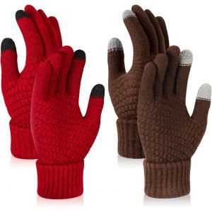 2 Pairs Of Women's Winter Knitted Gloves, Some Warm Gloves, Touch Screen Gloves With Fine Fleece Lining, Suitable For Leisure Activities, Black & White, One Size"".[J41] - Neuf