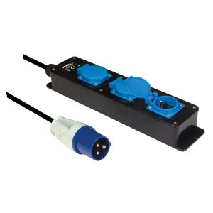 Multiprise ext&eacute;rieure, 3 Prises Type E avec Capuchons, Prise CEE, c&acirc;ble n&eacute;opr&egrave;ne 3 m H07RN-F 3G2.5, IP44 &eacute;tanche, adapt&eacute;e pour Jardin, Atelier et Chantier, Noir-Bleu - Neuf