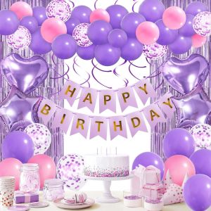 SJZG-D&eacute;coration D'Anniversaire Violet Et Rose - D&eacute;coration De F&ecirc;te D'Anniversaire Violet De Qualit&eacute; Sup&eacute;rieure - Guirlande De Ballons - Rideaux - D&eacute;coration D'Anniversaire Pour Gar&ccedil;ons Et Filles - - Neuf