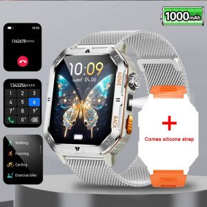 2025 nouveau robuste militaire GPS montre intelligente hommes pour Xiaomi Bluetooth appel surveillance de la sant&eacute; AI voix sport &eacute;tanche montres intelligentes Orange Silver mesh LED 1000mAh - Neuf