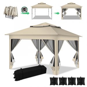 Tonnelle Pliante De Jardin 3,3 &times; 3,3 M Avec Moustiquaire Et Double Toit Ventil&eacute; &iquest; Beige - Neuf