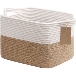 Panier de rangement en toile de jute-Petit panier de rangement-Panier de rangement-Panier en coton pour étagère,salle de bain,salon,chambre d'enfant,salle de bain-33 x 25 x 22,5 - Neuf