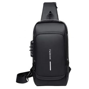 Sac Fashion bandouli&egrave;re de poitrine design avec built-in USB charger et code lock noir . - Neuf