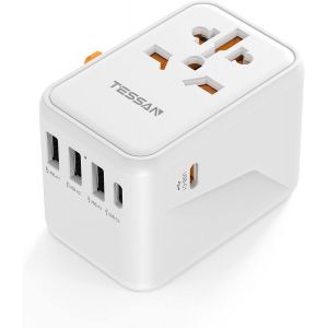 JGD-Adaptateur Prise Universelle, Charge Rapide 45W, Adaptateur Universel de Voyage avec 3 USB A et 2 USB C, Prise Internationale vers Anglaise USA Japon Australie Thailande - Neuf