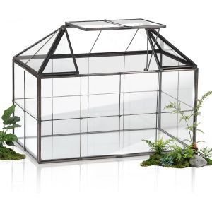NouvelHorizonstore-Mini Jardini&egrave;re Terrarium Plante 23,3 x 13,6 x 18 cm, Miniature Serre Interieur Forme de Maison Id&eacute;al pour Succulentes Cactus et DIY (sans Plantes) - Neuf