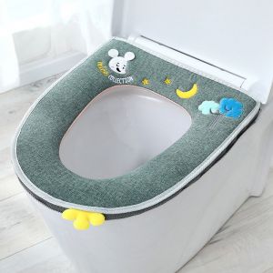 Abattant de toilette en lin vert, fermeture &eacute;clair universelle, lavable, imperm&eacute;able - Neuf