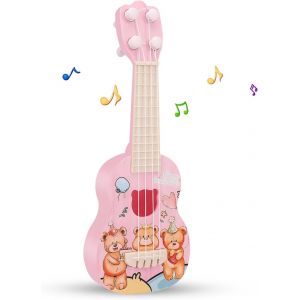 KALANKA-Ukulélé enfant jouet guitare 26 cm avec 4 cordes réglables mini instrument de musique Early Educational Acoustic jouet enfant cadeau pour débutants (ours) - Neuf