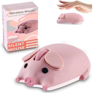 CHECARZHN--NO1-Souris Sans Fil, Double Mode Bluetooth 5.1 & 2.4Ghz Usb, Silencieuse, Ambidextre, Souris Ergonomique Sans Fil, 1200 Dpi, 3 Boutons, Compatible Avec Pc,Mac,Ordinateur,Cadeau,Cochon Rose - Neuf