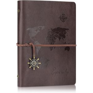 A5 Carnet De Notes Blanc Cahier De Voyage Diary Notebook Croquis Dessin Rechargeable""Carte Du Monde"" Journal Cuir Vintage Noël Valentin Anniversaire Cadeau De La Fête Des Mères - Neuf