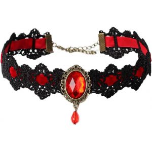 Kal-Collier Dentelle Noire Collier Pendentif En Cristal Velours Vintage Bijoux Gothique Fleur Creuse Choker Accessoires D`Halloween Pour Femmes Et Filles (C) - Neuf