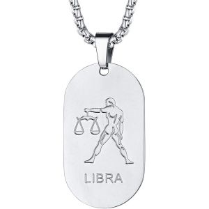 Kal-Collier Signe Astrologique Homme Femme Acier Inoxydable,Pendentif Plaque Militaire Zodiaque Avec Chaîne Réglable - Neuf