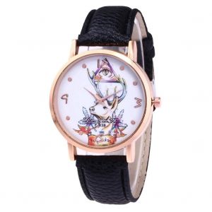 Zhoulianfa Montre Ronde En Alliage &Agrave; La Mode Montre De T&ecirc;te De Cerf Mod&egrave;le:Montre-Bracelet &Agrave; Quartz Analogique (Noir) - Neuf