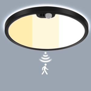 Subzonal-Plafonnier Led Avec D&eacute;tecteur De Mouvement, 24w 2650lm, Lampe De Plafond &Agrave; D&eacute;tecteur Pir, Temp&eacute;rature De Couleur 3000k/4000k/6500k Pour Salle De Bain, Garage Sous-Sol, Couloir Balcon &Oslash;30*2.5 - Neuf