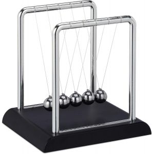 Pendule de Newton, décoration de bureau, physique, science et art, 5 boules, métal, pendule, argent, 1 (base noire) - Neuf