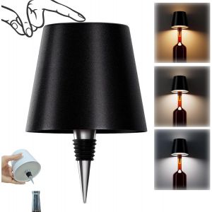 Kal-Lampe Bouteille Sans Fil, 3 Couleurs À Intensité Variable En Continu, Lampe Led Rechargeable Avec Contrôle Tactile, Abat-Jour Pour Chambre À Coucher, Restaurant, Bar (Noir, 1 Pièce) - Neuf