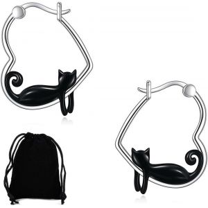 Kal-Femme Boucles D'oreilles Chat Animaux Boucles D'oreilles En Argent 925 Cerceau Boucles D'oreilles Bijoux Femme Cadeaux Pour Femmes - Neuf