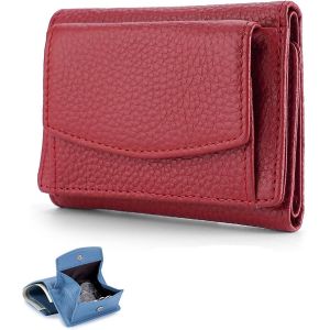 Portefeuille Pr&eacute;liminaire Avec Pochette Pour Pi&egrave;ces De Monnaie En Cuir V&eacute;ritable Avec Blocage De La Carte,Organiseur De Poche,Mini Portefeuille Pliable Pour Femme,Rouge,Taille Unique - Neuf