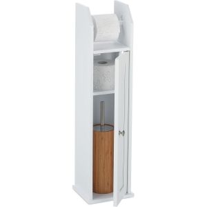 Porte-papier toilette sur pied, porte-rouleau, MDF-métal, 1 unité, 78,5 x 20 x 18 cm, blanc - Neuf