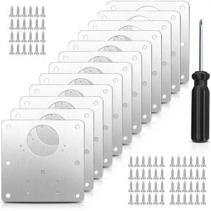 Plaque de R&eacute;paration de Charni&egrave;re 12 Pi&egrave;ces Plaques Fixation &agrave; Charni&egrave;re avec 72 Vis et Tournevis Kit De R&eacute;paration De Charni&egrave;re pour Bois Meubles &Eacute;tag&egrave;res - Neuf