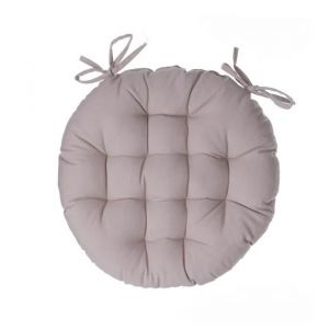 Galette De Chaise Ronde - Lin - 38 Cm - 100% Coton - Beige - Non D&eacute;houssable - Neuf