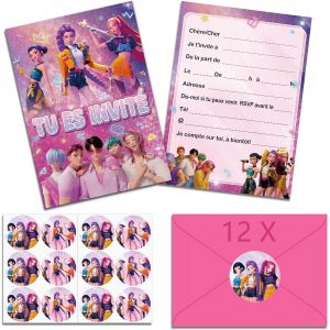 MEVRONISSHOP-12x Huntrs Invitation Anniversaire Filles en Fran&ccedil;ais avec Enveloppes, Carte Invitation Anniversaire &agrave; Th&egrave;me, pour Cartes F&ecirc;te Enfants Filles (A6) - A - Neuf