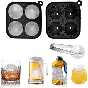 Kal-Grand Bac À Glaçons Rond Ball, Bac À Glaçons 3d Avec Couvercle Entonnoir, Moule À Glaçons En Silicone Pour Glace, Whisky, Cocktail, Jus, Crème Glacée, Bougie (1, Gris, 4 Balles) - Neuf