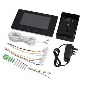 Visiophone filaire 7 pouces HD 1,3 million de pixels 150¡ã Sonnette video filaire avec ecran, cle mecanique, prise britannique, noir - Neuf