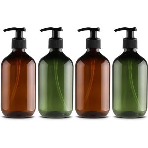 KAL-4 Pièces Distributeur De Savon 300 Ml, Flacons Vides À Pompe À Pression Vide En Plastique, Rechargeable Pour Huiles Essentielles, Lotions, Shampooing, Après-Shampoing (Marron Vert) - Neuf