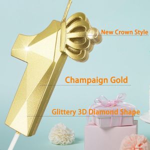 Bougie Num&eacute;ro 1, Grande Bougie D'anniversaire De 7,6 Cm Avec Couronne 3d Exquise Con&ccedil;ue Pour D&eacute;corations De G&acirc;teau Pour Anniversaire De Mariage,R&eacute;unions D'anniversaire (Or-1)[Z2607] - Neuf