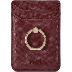 CAUC-Card Case avec Anneau RFID Credit Wallet PU Cuir b&acirc;ton sur la poign&eacute;e arri&egrave;re pour iPhone et Samsung Smartphones - Rouge fonc&eacute; - Neuf