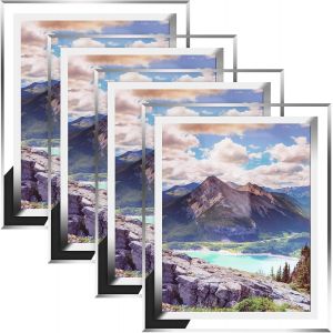 CMWX-Cadre Photo en Verre 20 x 25cm, Lot de 4 Cadre Photo Mural Moderne Argenté, Vertical ou Suspendu, Transparent Plexiglas Deco Photo pour Les Mariages, Les Maisons, Les Studios - Neuf