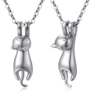 Collier Chat,Plaqué Or Blanc 18k S925 Argent Sterling Avec Pendentif Chat Pour Femmes - Neuf