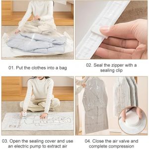 SJZG-Lot De 6 Sacs Sous Vide Pour V&ecirc;tements Suspendus - Avec Pompe &Agrave; Main - Avec Crochets &Agrave; V&ecirc;tements - Pour Costumes, Manteaux, Vestes - Motif - Neuf