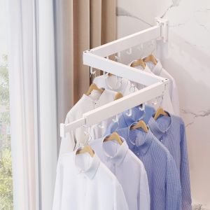 (Crochets, Blanc) Étendoir à linge, Étendoir à linge, Organisation de la buanderie, Étendoir à linge mural, Étendoir à linge mural pliable, Étendoir à vêtements rétractable, Étendoir à linge pliable - Neuf
