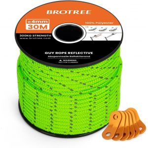 Eryi-Corde Tente Camping 4mm 30m Avec 6 X Tendeur Corde Tente - Réfléchissant Vert Fluo - Neuf
