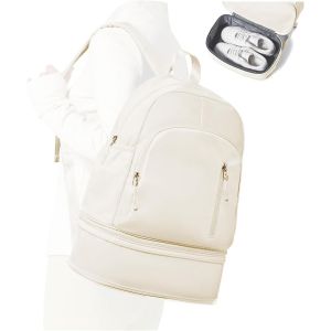 nzqaf-Sac à Dos de Sport Résistant a l'eau avec Compartiment Chaussures, Sacs de Fitness, Sac a Dos Randonnée pour 14 Pouces Ordinateur Portable Beige - Neuf