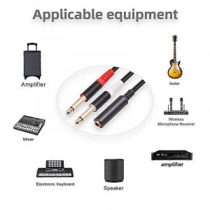 1pcs 6.35mm 1/4 pouce st&eacute;r&eacute;o TRS femelle &agrave; 2 double 6.35mm mono m&acirc;le y splitter c&acirc;ble adaptateur audio baffle - Neuf