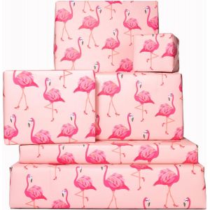 Papier D'emballage Rose - Flamant Rose - Emballage Cadeau D'anniversaire 6 Feuilles - Nouveau B&eacute;b&eacute; - Femmes Filles Femmes - Tendance - Recyclable - Neuf