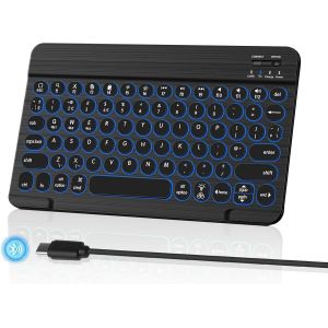 Clavier Bluetooth sans Fil, QWERTY UK, Clavier R&iquest;&iquest;tro&iquest;&iquest;clair&iquest;&iquest; pour iPad, iPhone, Tablette, Android, Windows, Antid&iquest;&iquest;rapant-Fond, Mini-Clavier Rechargeable, Noir - Neuf