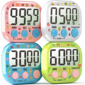 Eryi-4 Pièces Minuteurs De Cuisine, Timer Enfant Compteur À Décompte Avec Grand Écran, Alarme Forte Pour Cuisine, Salle De Classe & Devoirs Enfants-Alimentation Par Piles Aaa (Non Inclus) - Neuf